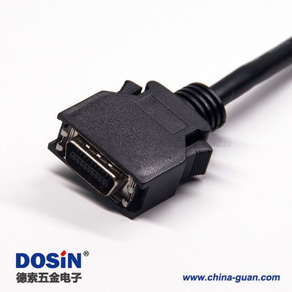 20針SCSI接頭HPCN型黑色塑膠殼雙邊線公轉(zhuǎn)公直式按鍵卡勾式連接線1米