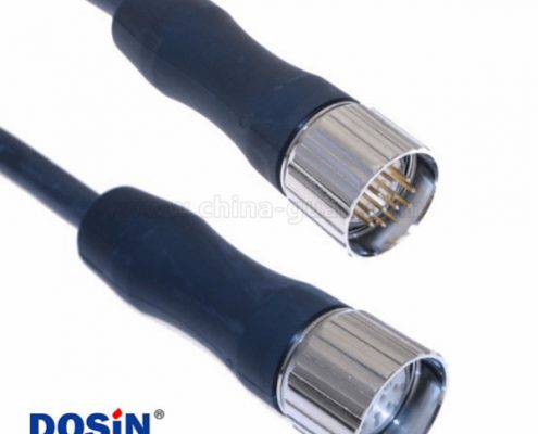 M23 16芯公插頭轉(zhuǎn)母插頭防水注塑成型式M23接1米18AWG線工業(yè)用線材