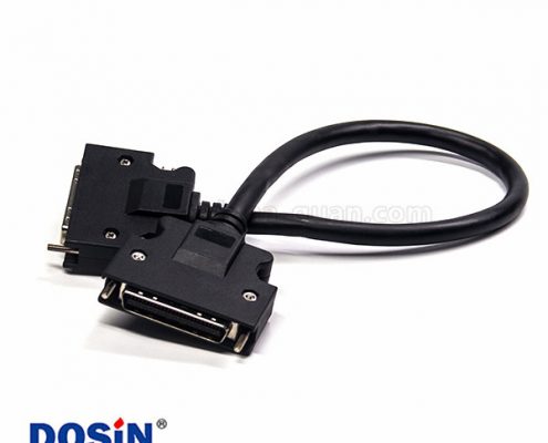 50針SCSI連接線HPCN型黑色塑膠殼公轉(zhuǎn)公直式螺絲鎖接雙邊線1米