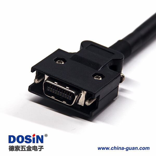 SCSI直插連接器線材20芯HPCN型黑色塑膠殼公轉(zhuǎn)公螺絲鎖接雙邊線1米