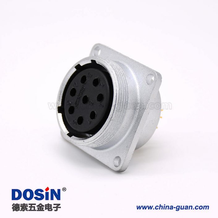 P20連接器母頭8芯直式插座方形四孔法蘭安裝焊杯接線