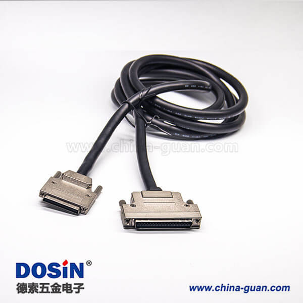68Pin SCSI線HPCN公頭轉(zhuǎn)VHDCI型68芯公頭雙邊線鋅合金外殼組裝線2米