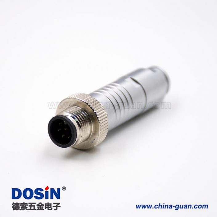 8芯M12防水插頭防水A扣組裝接頭直式接線連接器帶屏蔽