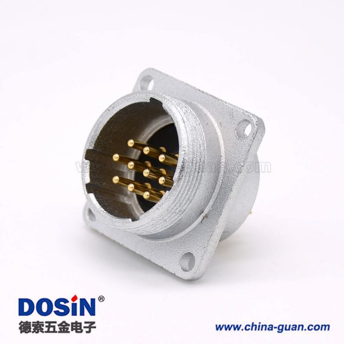 公插座P24 10芯直式連接器方形四孔法蘭安裝焊杯接線