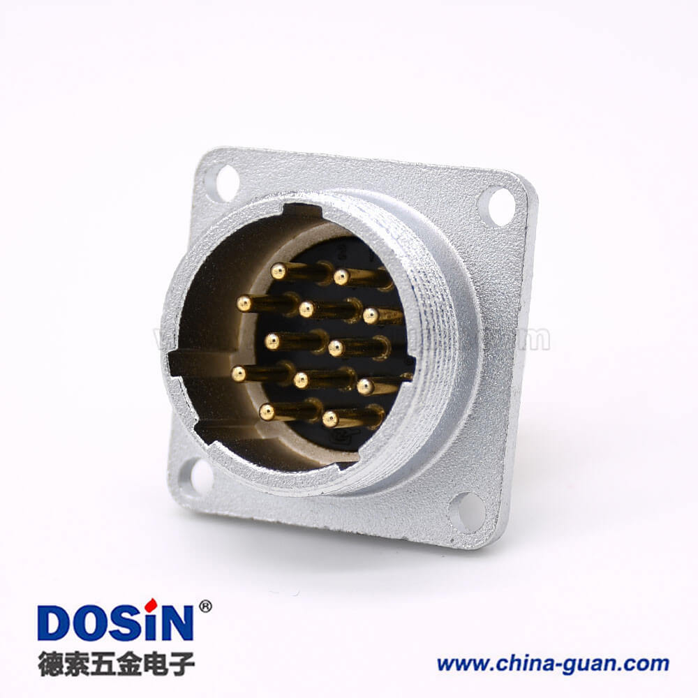 公頭插座P24 12芯直式連接器方形四孔法蘭安裝焊杯接線 公頭插座P24 12芯直式連接器方形四孔法蘭安裝焊杯接線