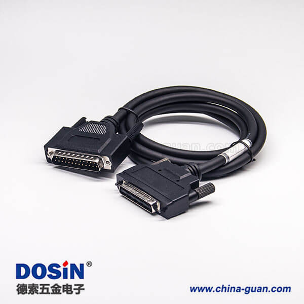 SCSI36線HPCN36芯公頭鋅合金轉(zhuǎn)HPDB25芯 公頭螺絲鎖式注塑成型線2米