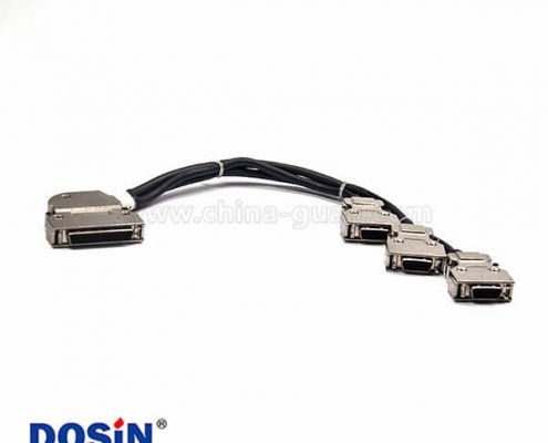 SCSI連接器線HPDB 50芯彎式公頭轉(zhuǎn)20芯直式公頭按鍵式連接器1米