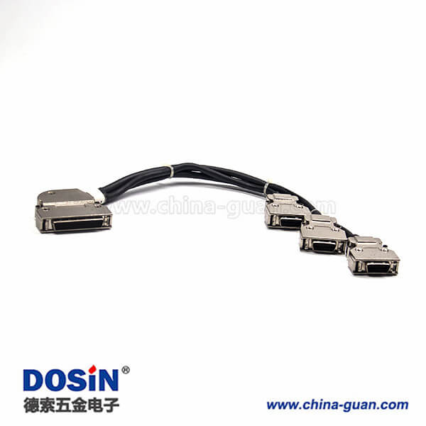 SCSI連接器線HPDB 50芯彎式公頭轉(zhuǎn)20芯直式公頭按鍵式連接器1米