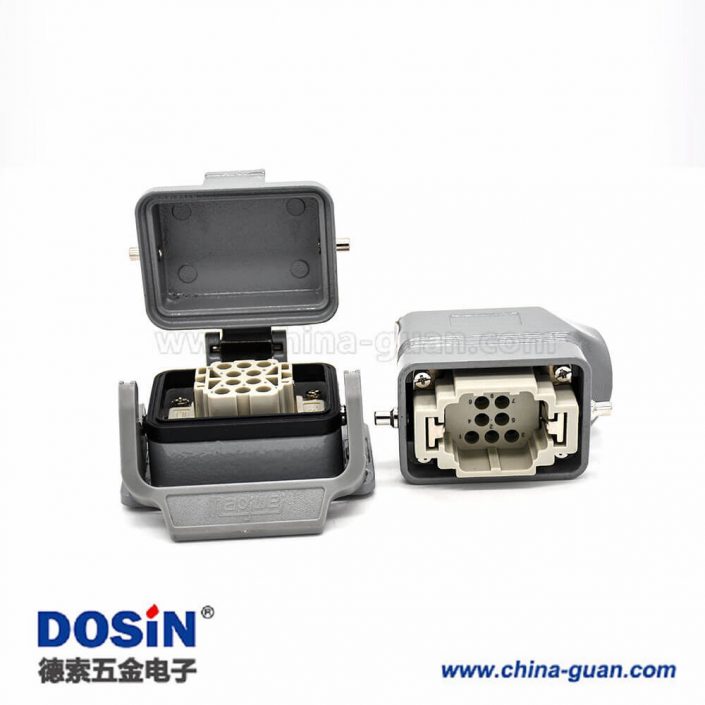 重載連接器H6B開(kāi)孔安裝公母對(duì)接斜出口螺紋M20不帶針公頭10芯帶金屬防塵蓋