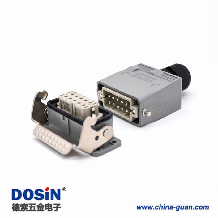 防水重載連接器H10A鍍銀10芯頂出口公母對接開孔安裝螺紋M25鋁合金外殼