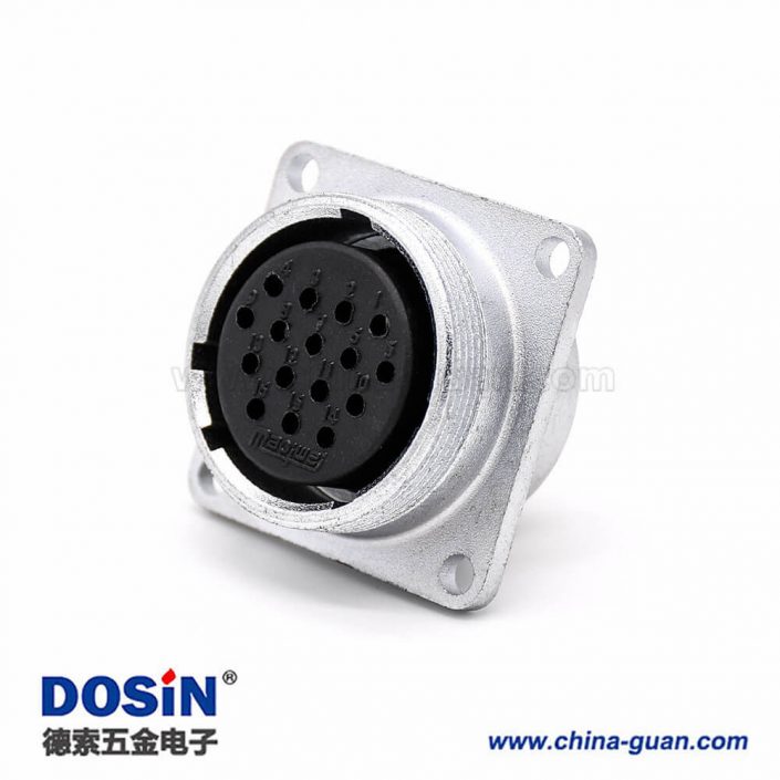 16芯工防插座P28 1直式母頭方型法蘭連接器
