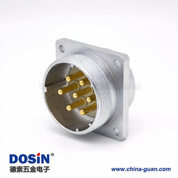 P40公頭7芯直式插座方形四孔法蘭安裝焊杯接線