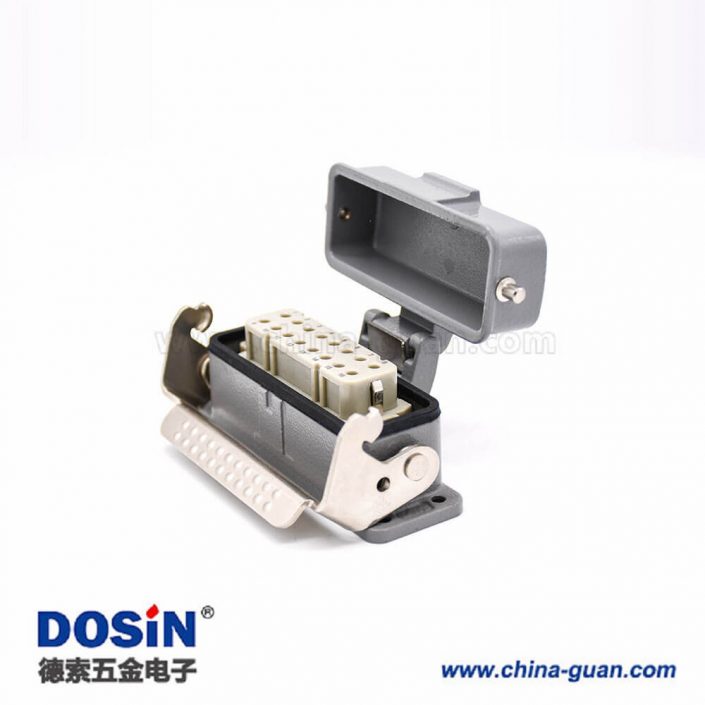 重載連接器10芯H16A帶金屬防塵蓋開孔安裝高結(jié)構(gòu)斜出口進(jìn)線