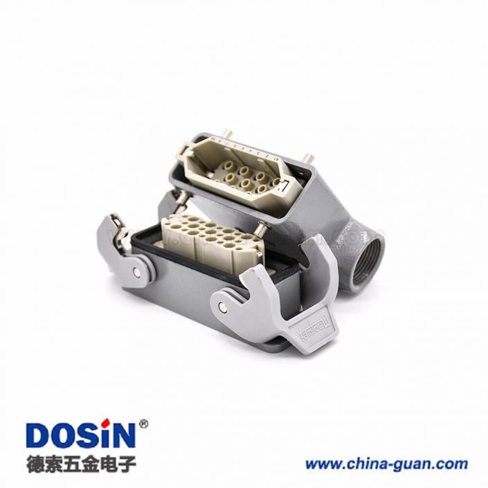矩形重載連接器公母對接11芯不帶針公頭H16A螺釘PG16開孔安裝高結(jié)構(gòu)斜出口進(jìn)線