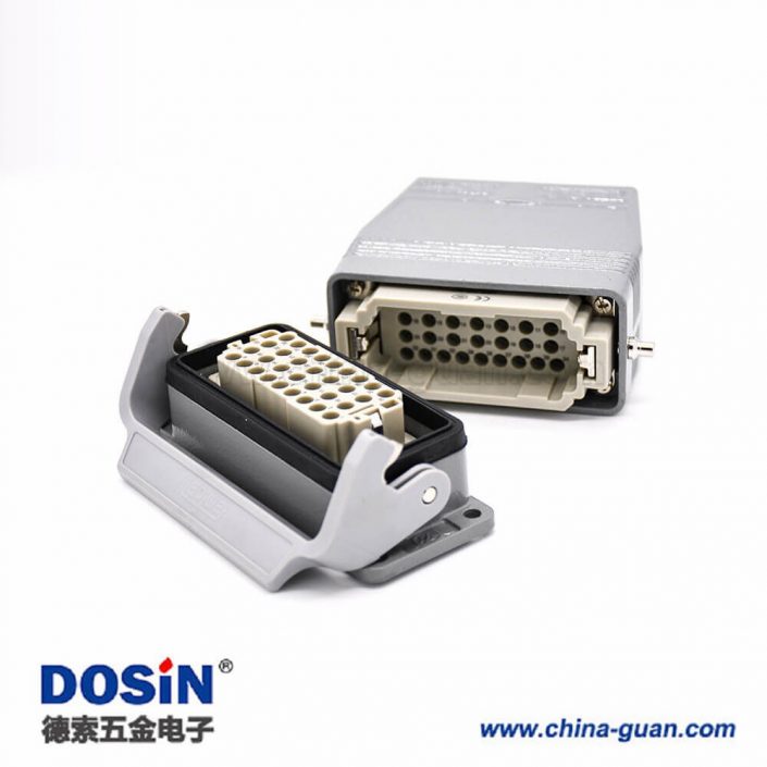 矩形連接器36芯開(kāi)孔安裝高結(jié)構(gòu)頂出口進(jìn)線公母對(duì)接不帶針公頭H16B重載連接器M40螺釘