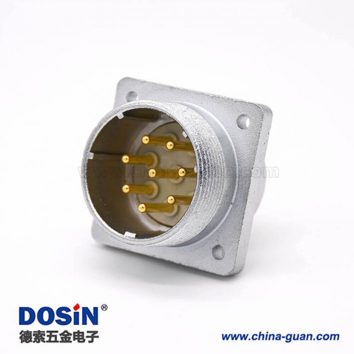 直式連接器P32 8芯公頭插座方形四孔法蘭安裝焊杯接線