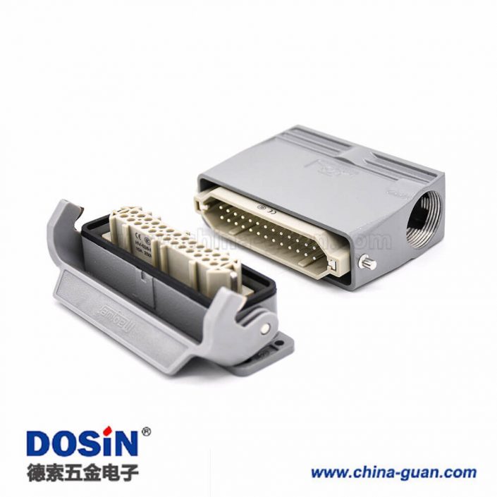 防水重載連接器開孔安裝斜出口26芯H20A外殼公母對接塑料鐵扣PG21