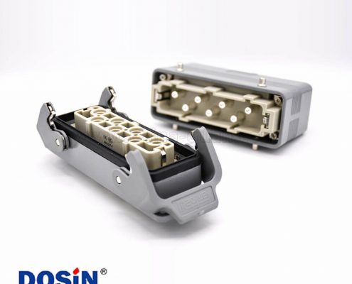 工業(yè)矩形重載連接器塑料鐵扣7芯H24B外殼頂出口開孔安裝公母對接M32