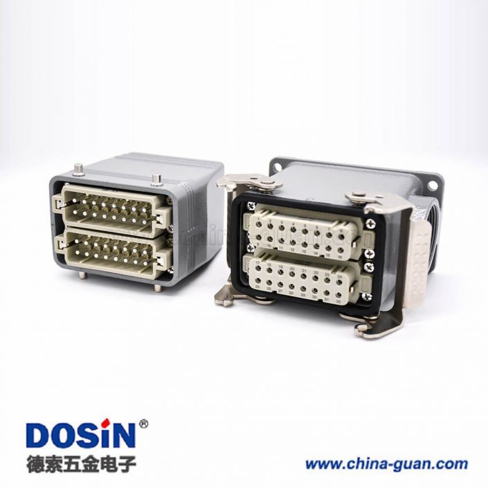 重載矩形連接器32芯公母對接加高型表面安裝高結(jié)構(gòu)頂出口鐵扣H32A外殼PG29