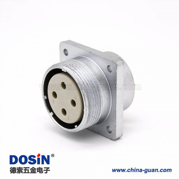 母連接器P32 4芯直式插座方形四孔法蘭安裝焊杯接線