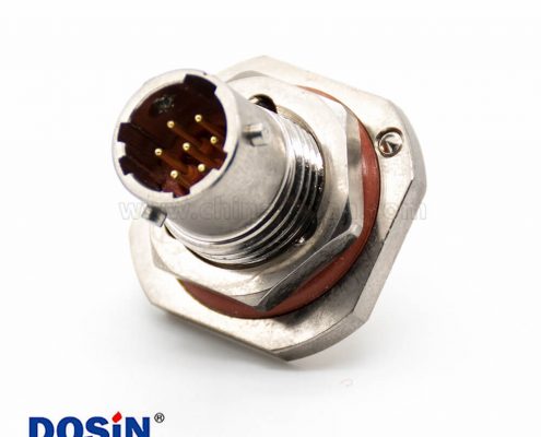 Y50X連接器直式卡口連接PCB板安裝前鎖穿墻鍍鎳防水7芯公插座