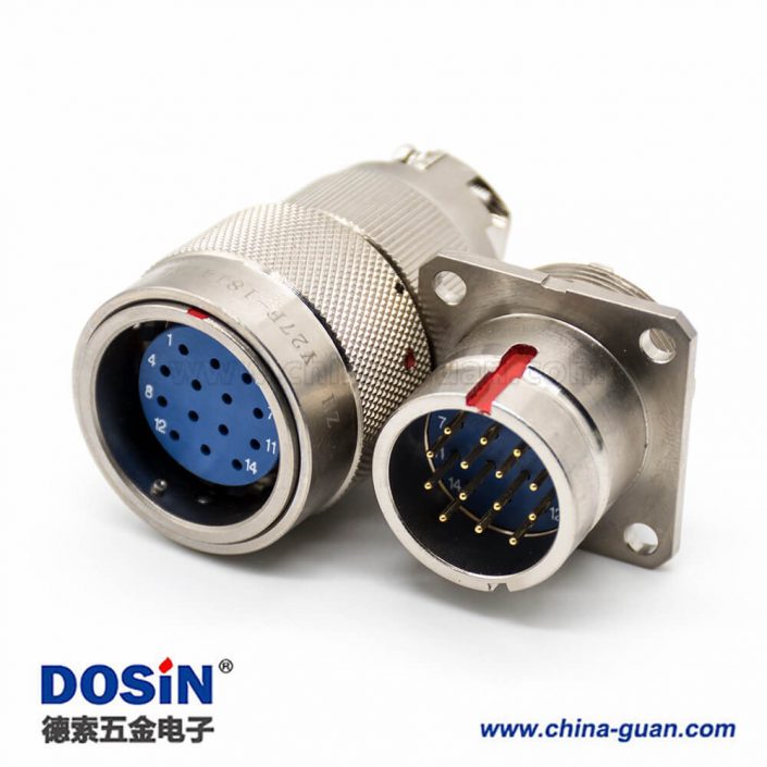 Y27F連接器4孔法蘭工防黃銅14芯18殼體號焊杯直式卡口連接公母對接