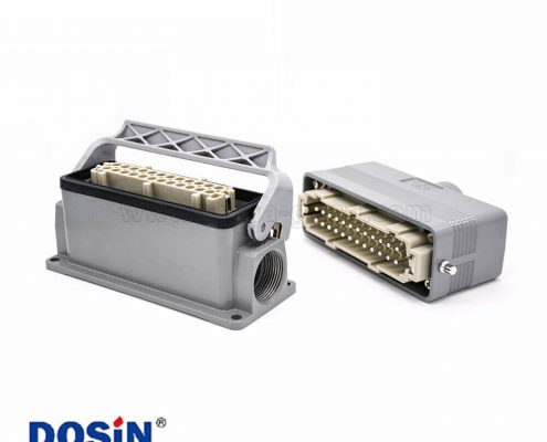 矩形連接器24芯塑料鐵扣公母對接H24B外殼表面安裝頂出口PG21重載連接器