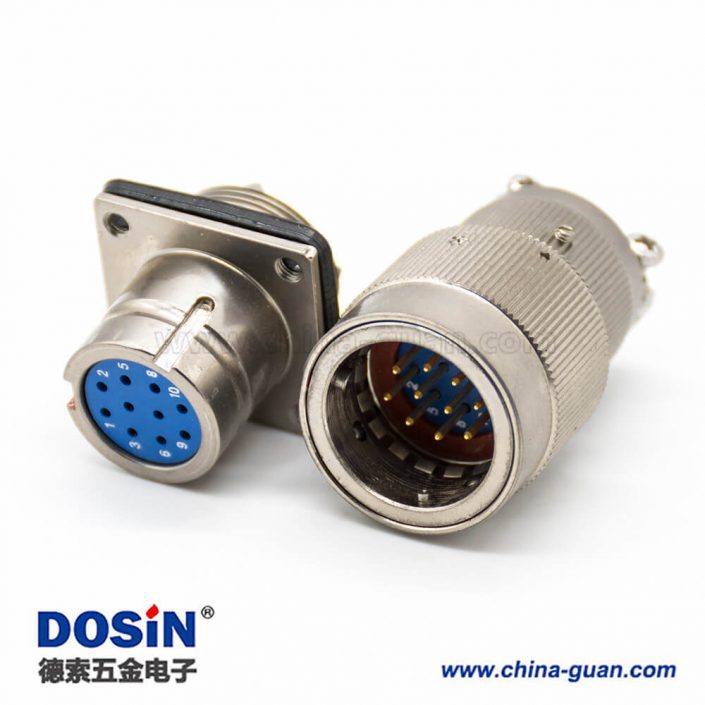 10芯連接器4孔法蘭焊杯插頭&插座卡口連接Y27G公母對接電纜式直式工防黃銅