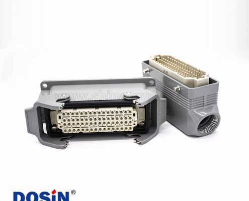 矩形防水連接器重載64芯H24B外殼公母對接PG21表面安裝斜出口塑料鐵扣