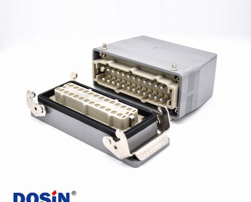 24芯重載連接器高結(jié)構(gòu)斜出口開孔安裝公母對(duì)接H24T外殼M40鐵扣