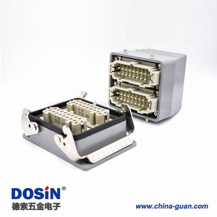 重載工業(yè)連接器公母對(duì)接32芯鐵扣斜出口開(kāi)孔安裝H32B外殼PG29