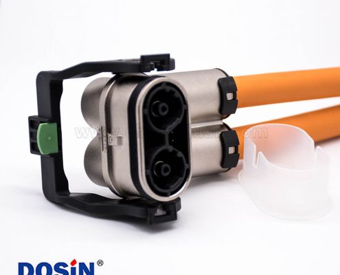 高壓互鎖插頭125A彎式2芯金屬外殼接線15CM連接線