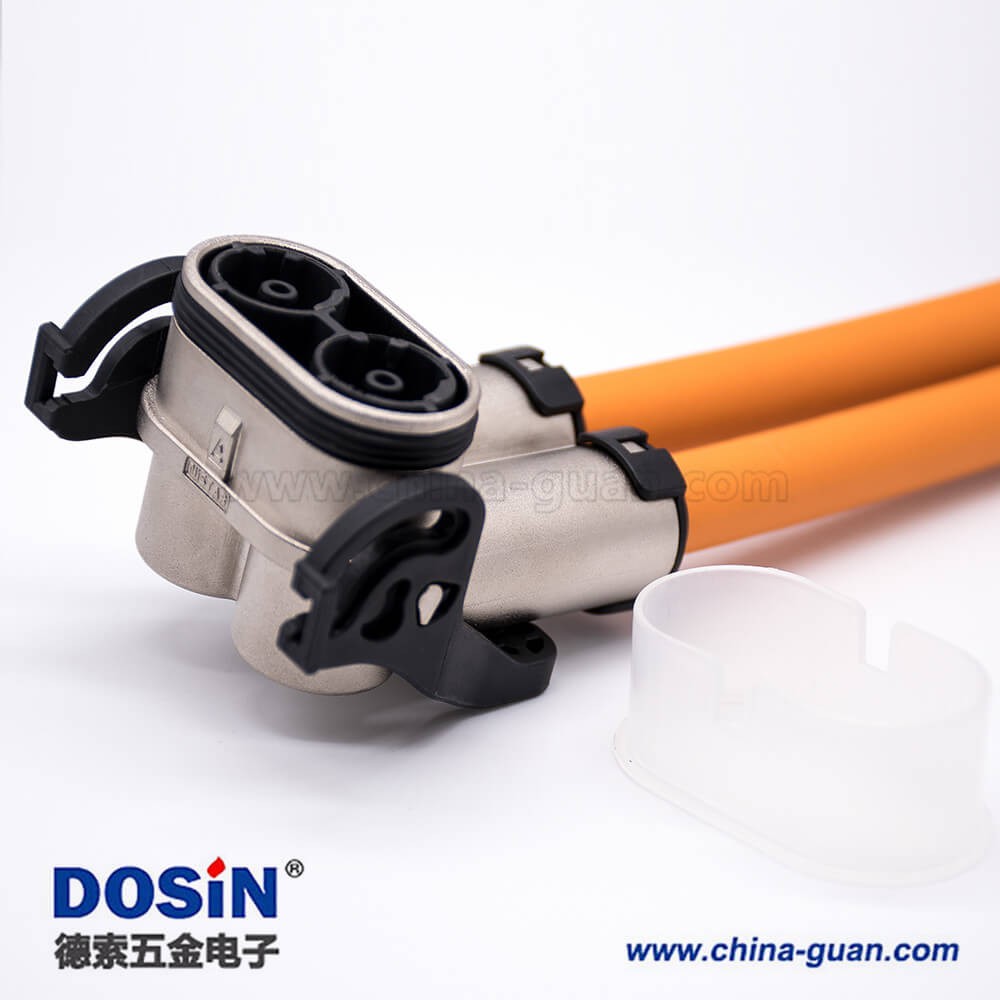 高壓互鎖插頭125A彎式2芯金屬外殼接線15CM連接線