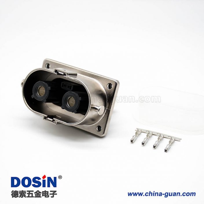 高壓互鎖連接器2芯直式插座面板安裝4孔法蘭125A金屬外殼