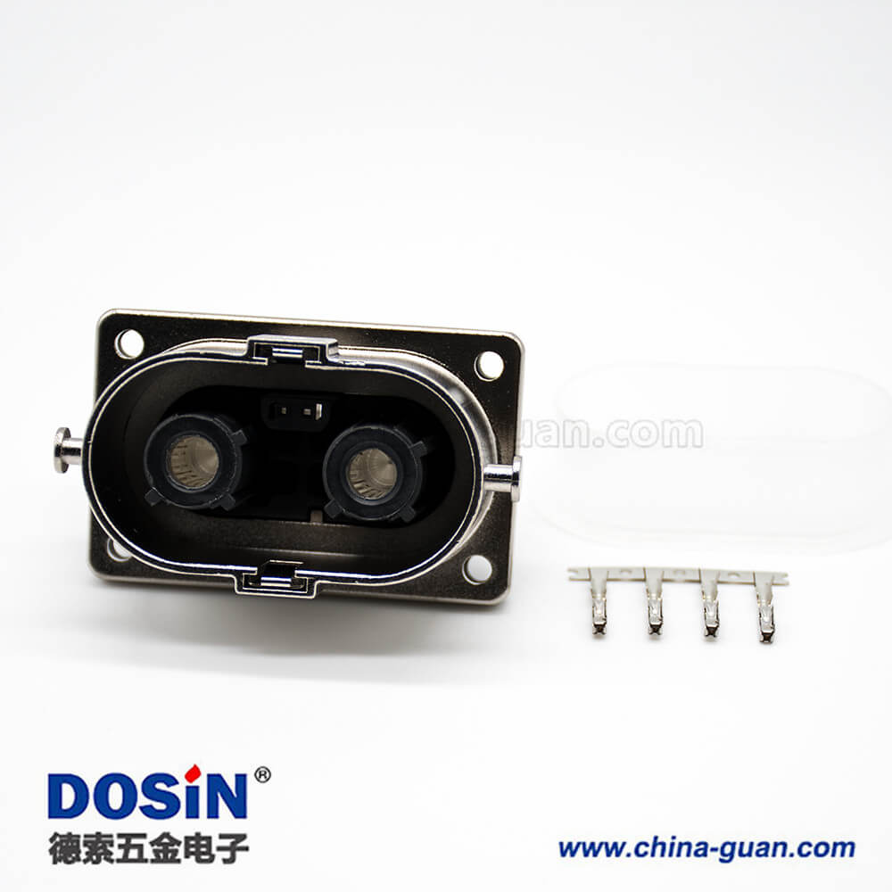 高壓互鎖連接器2芯直式插座面板安裝4孔法蘭125A金屬外殼