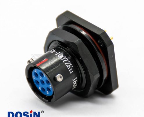 Y50X系列10殼體7芯防水母插座卡口連接面板安裝接PCB前鎖板直式連接器