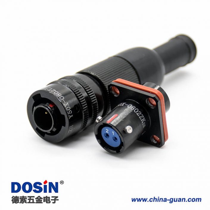 Y50X系列圓形電連接器2芯直式接線焊杯四孔法蘭卡口連接08殼體號公插頭母插座一套