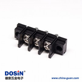 三位柵欄式帶蓋接線端子2孔法蘭黑色直式穿孔式接線連接器