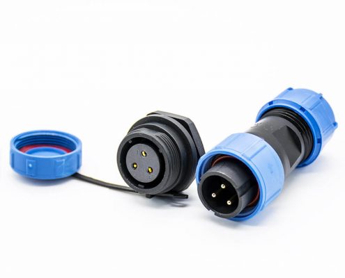 工業(yè)防水連接器SP17直式3芯公插頭母插座后鎖板螺紋防塵連接器