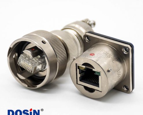 YW圓形RJ-45內(nèi)置接口卡口連接公母對(duì)接插頭接線焊接插座面板安裝焊接4孔法蘭直式連接器