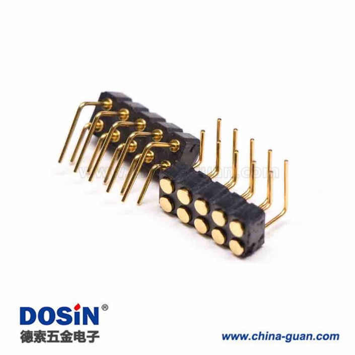 針座彈簧探針多Pin鍍金雙排折彎式10芯PogoPin2.54間距連接器