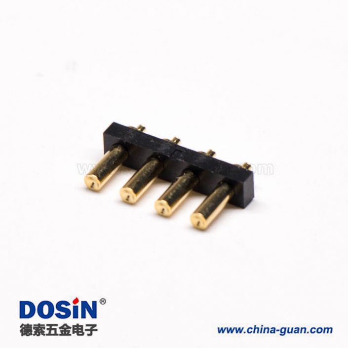 Pogopin彈簧連接器T型黃銅鍍金多Pin系列4芯3MM單排 Pogopin彈簧連接器T型黃銅鍍金多Pin系列4芯3MM單排