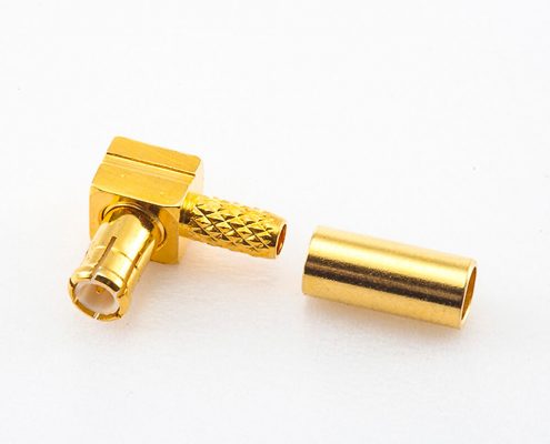 MCX接頭接線壓接式接頭公頭彎式銅鍍金50Ω