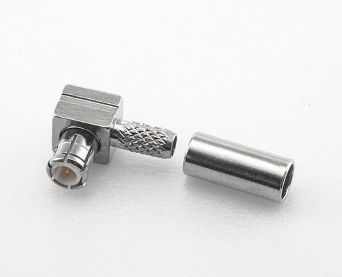 不銹鋼焊接接頭MCX壓接式接頭公頭彎式不銹鋼鍍鎳50Ω
