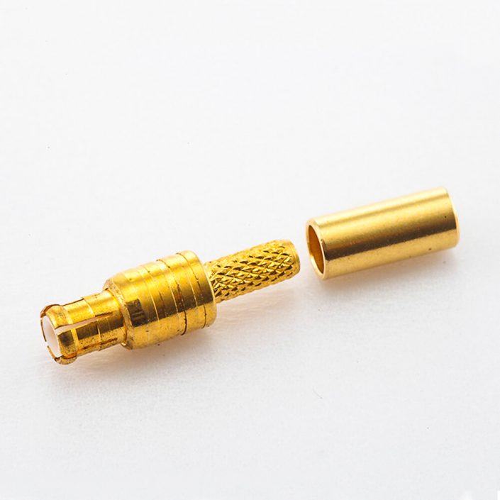 28(8) RG174接頭MCX壓接式接頭公頭直式銅鍍金50Ω