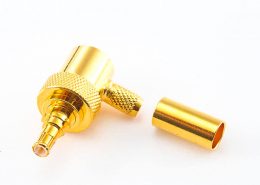 MCX彎公頭壓接式接頭銅鍍金50Ω