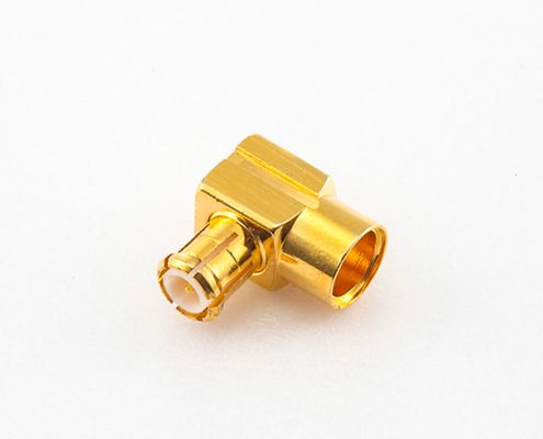 MCX射頻同軸連接器壓接式接頭公頭彎式銅鍍金50Ω