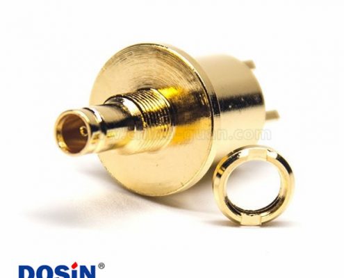 din型射頻連接器母頭直式180度穿墻式插PCB板安裝鍍金