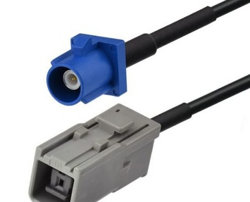 Fakra連接器防水C型公頭轉(zhuǎn)HRS GT5-1S灰色母頭接RG174線