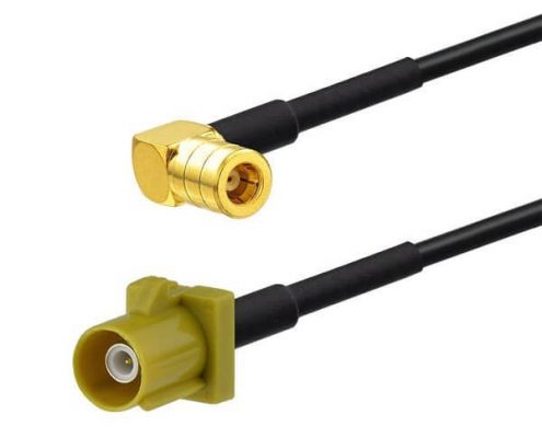 Fakra汽車(chē)連接器K型公頭轉(zhuǎn)SMB彎母頭接RG174線線長(zhǎng)10CM